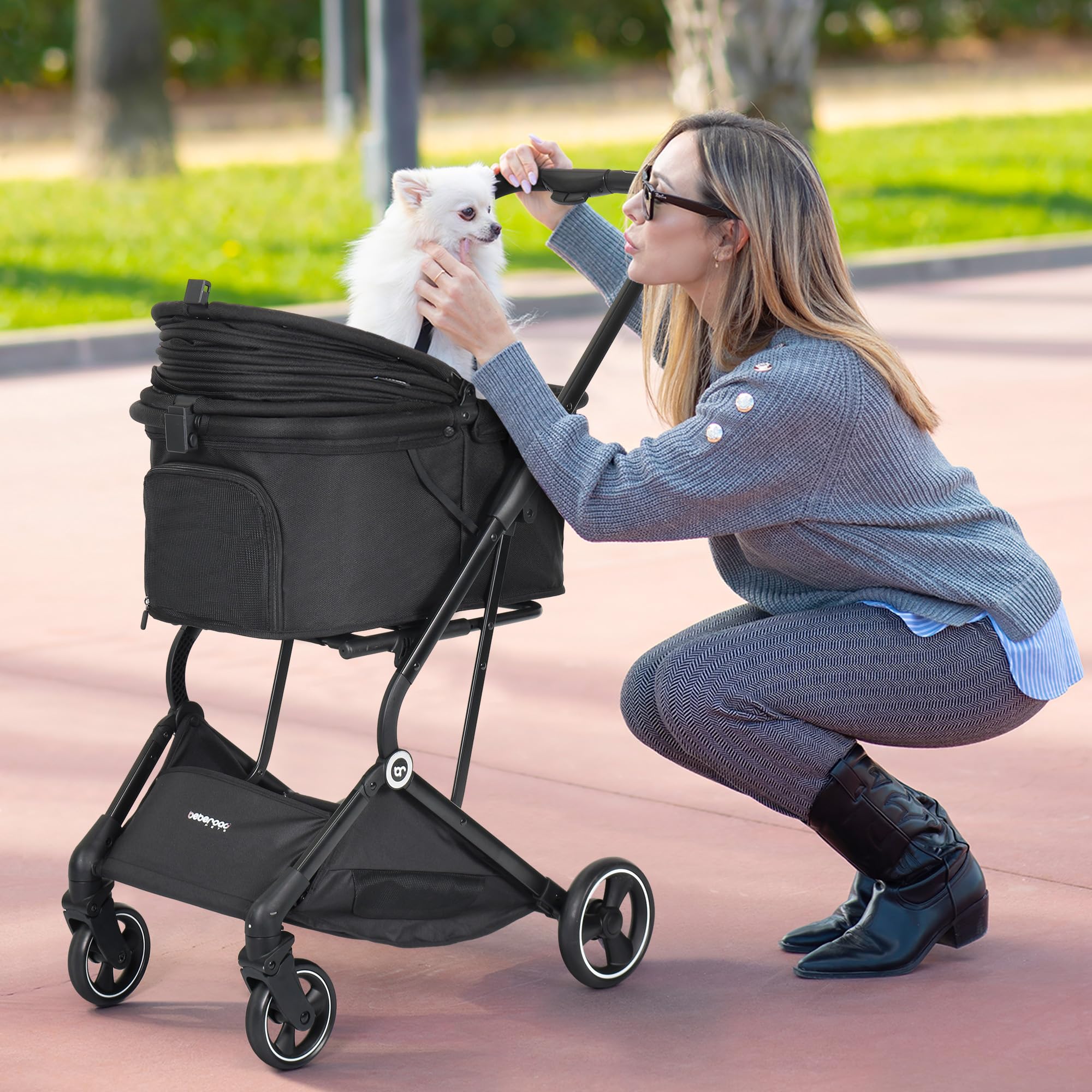 T4 Haustiere Roller für Kleine und mittlere Hunde und Katzen - Faltbare Kinderwagen, Haustiere Gear Reise (Schwarz)