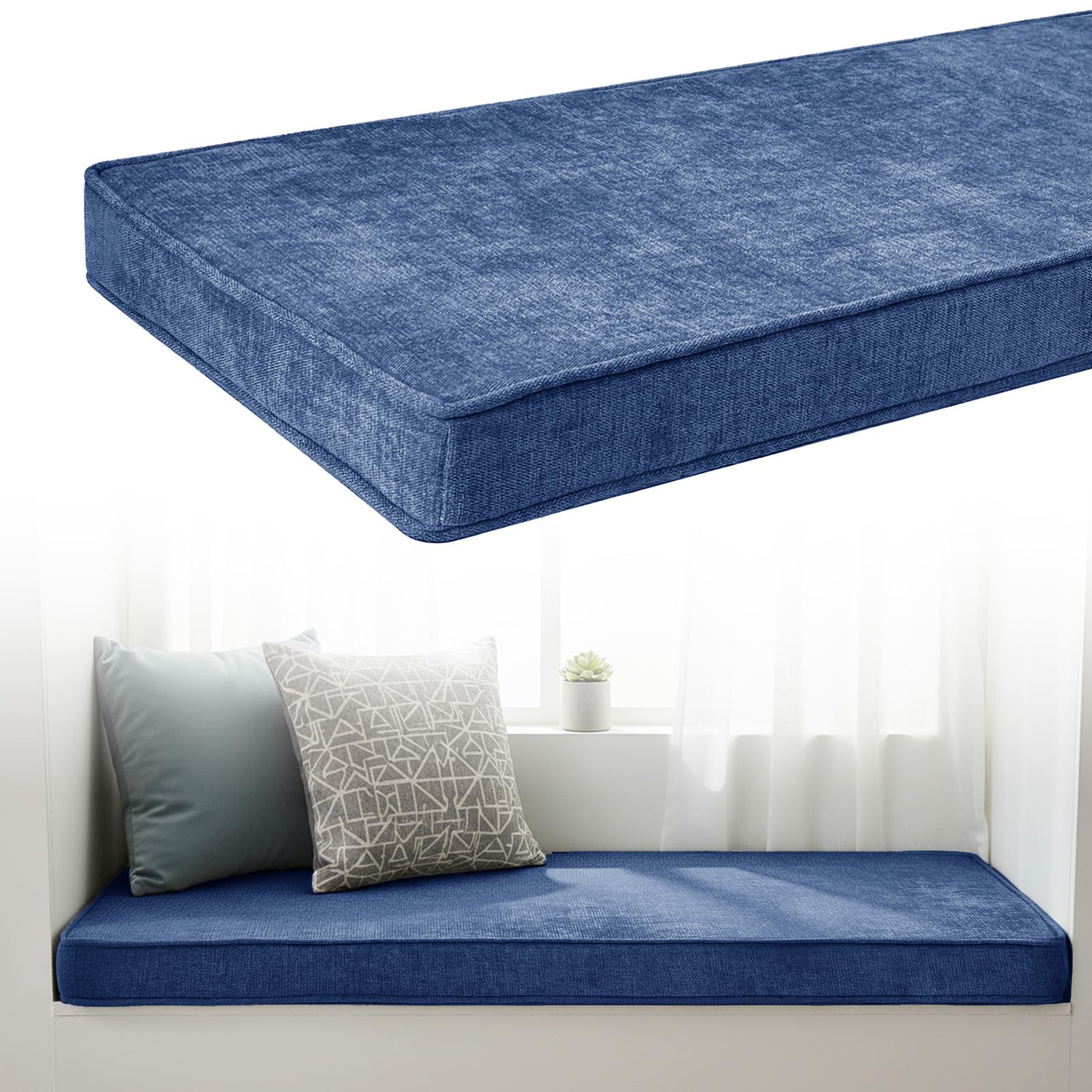 Chenille Bench Cushion 5cm Thick, Anti-Slip Bay Window Seat Pad 180x55x5cm