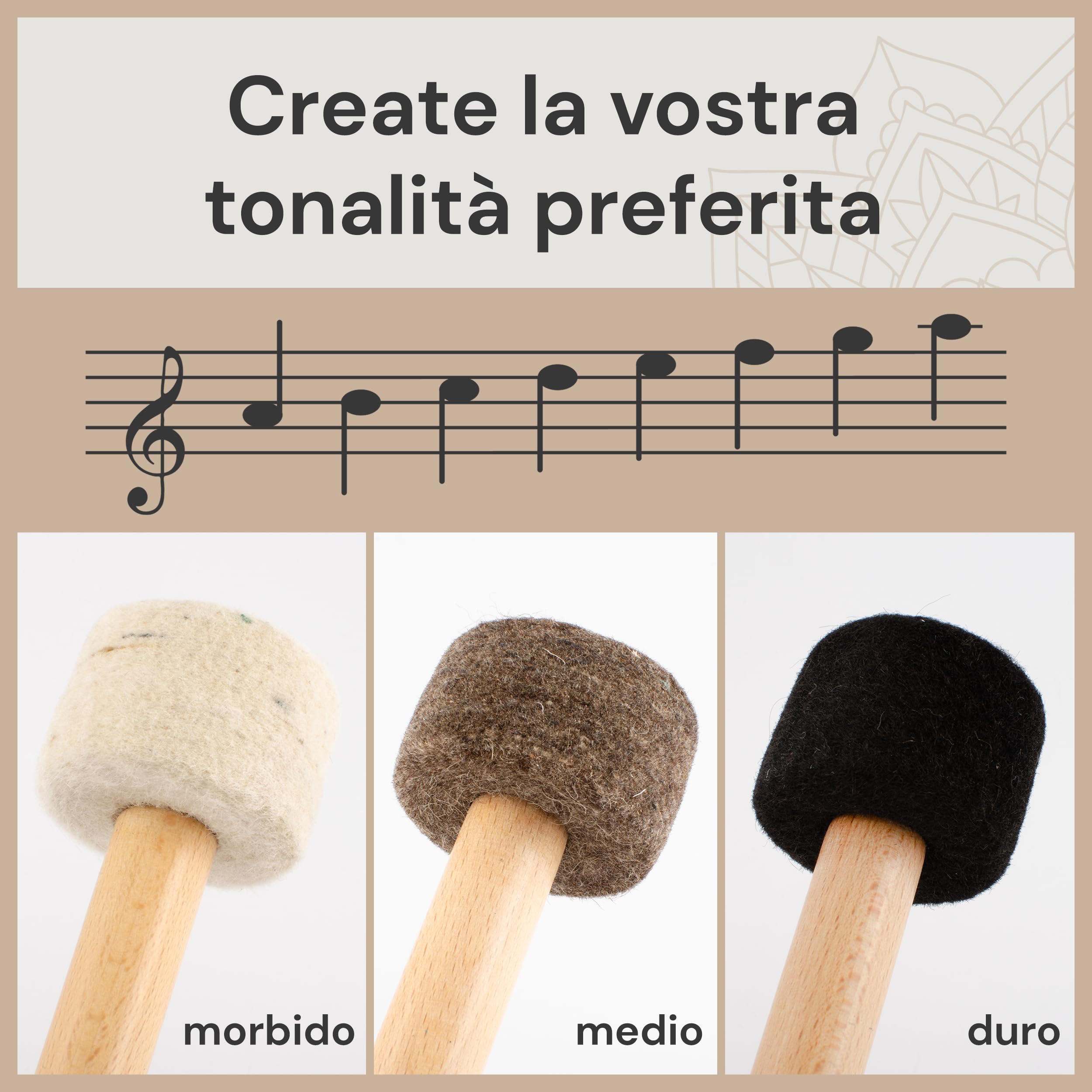 Mazza Per Ciotole E Gong Avanda - Testa In Feltro Ø5cm, Manico In Palissandro 32cm - Foto 12