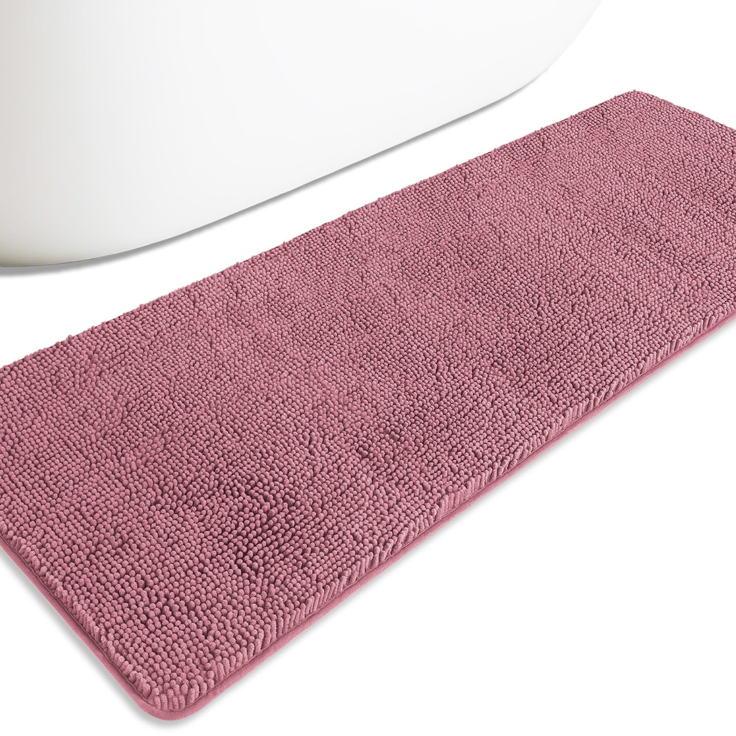 PureSwan Bathroom Runner Rugs 24 x72 Non Slip – Extra Large Long Bath Mat | Absorbent and Washable Thick Chenille Bath Rug for Bathroom, Shower, Sink(Dusty Rose) — image 1