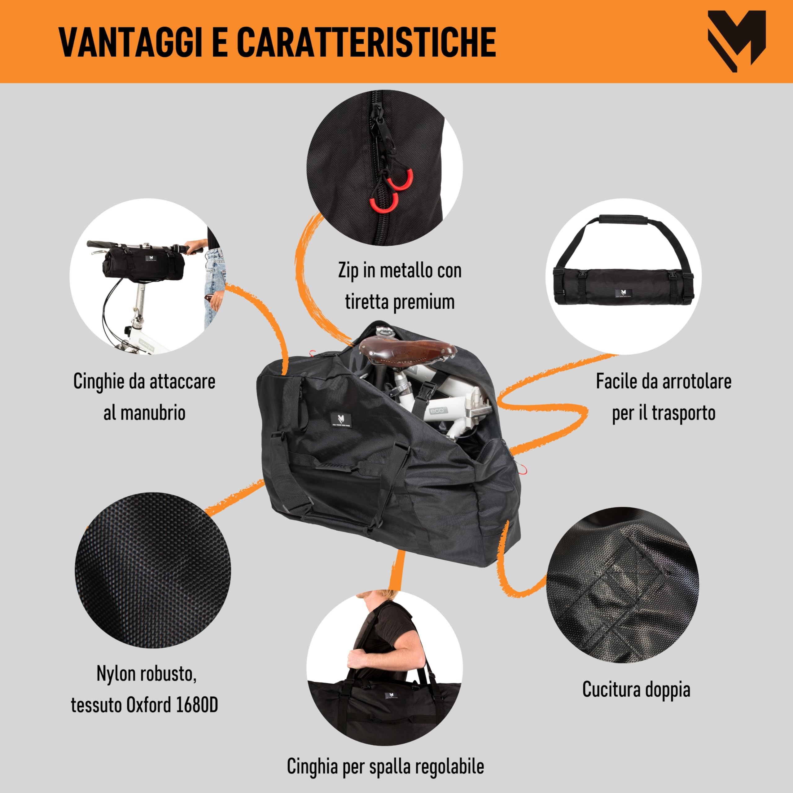 Lamaki Borsa Pieghevole 14-20 Pollici per Bici - Adatta a Brompton, Dahon, Tern, B'twin - Premium Sacca Trasporto - Telo Copri in Nylon 1680D Con Cerniera Metallica - Custodia per Bicicletta
