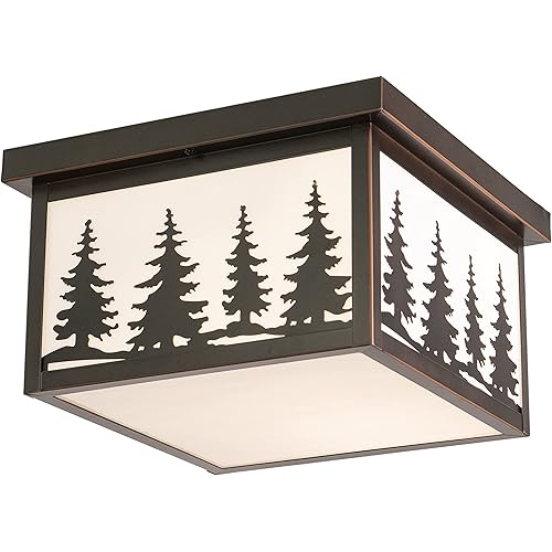 Yosemite Bronze Rustic Tree Square Indoor Outdoor Flush Mount Ceiling Light