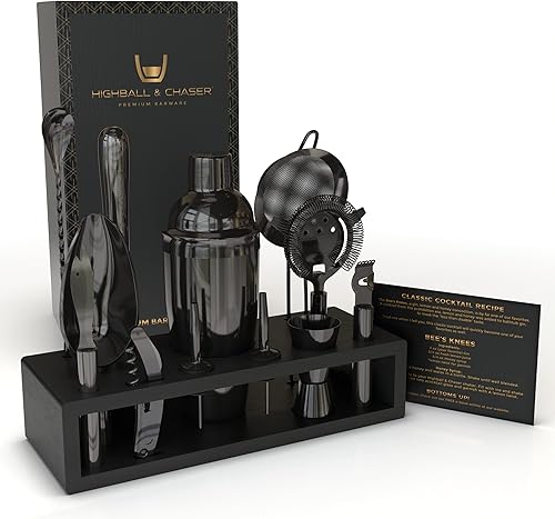 Miniatura 9 de Highball & Chaser Juego de coctelera Cobbler de 13 piezas de acero inoxidable mixología kit de barman con soporte para bar en casa, herramientas