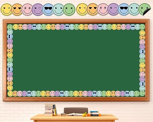 24 piezas de tablero de anuncios magnético de cara feliz, borde colorido de cara sonriente, tiras magnéticas, borde bohemio, decoración de caras