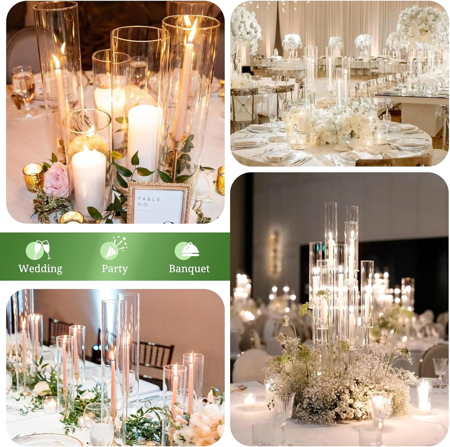 18 PCS Hurricane Candle Holder, 3" W x 14" H Open Ended Glass Candle Cylinder Sleeve, Clear Glass Cylinder Candle Holder, Open Flame Candle Chimney Tube Cover, Bottomless Cylindrical Glass - Image 7