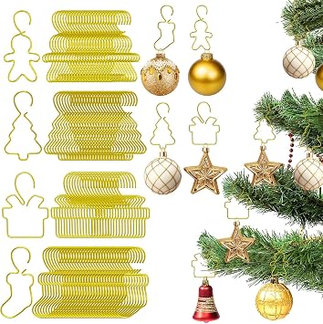JULBEAR Christmas Tree Ornaments Hooks, 120 Pcs Gold Ornament Hooks Bendable Metal Wire Hanging Hook Xmas Decorative Hooks for Christmas Tree Holiday Party Decor