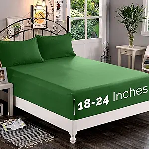 Elegant Comfort 1500 Premium Quality Fitted Sheet Ultra Soft 18-24 Inch Extra Deep Pocket - Single Fitted Sheet for High Mattress - Wrinkle Free with Smart Storage Pockets, King, Hunter Green