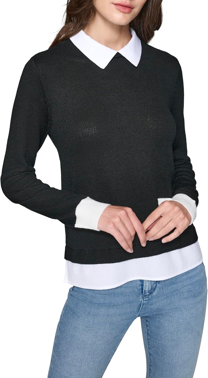 Karl Lagerfeld Womens Sweater with Built-in Shirt Details - Image 2