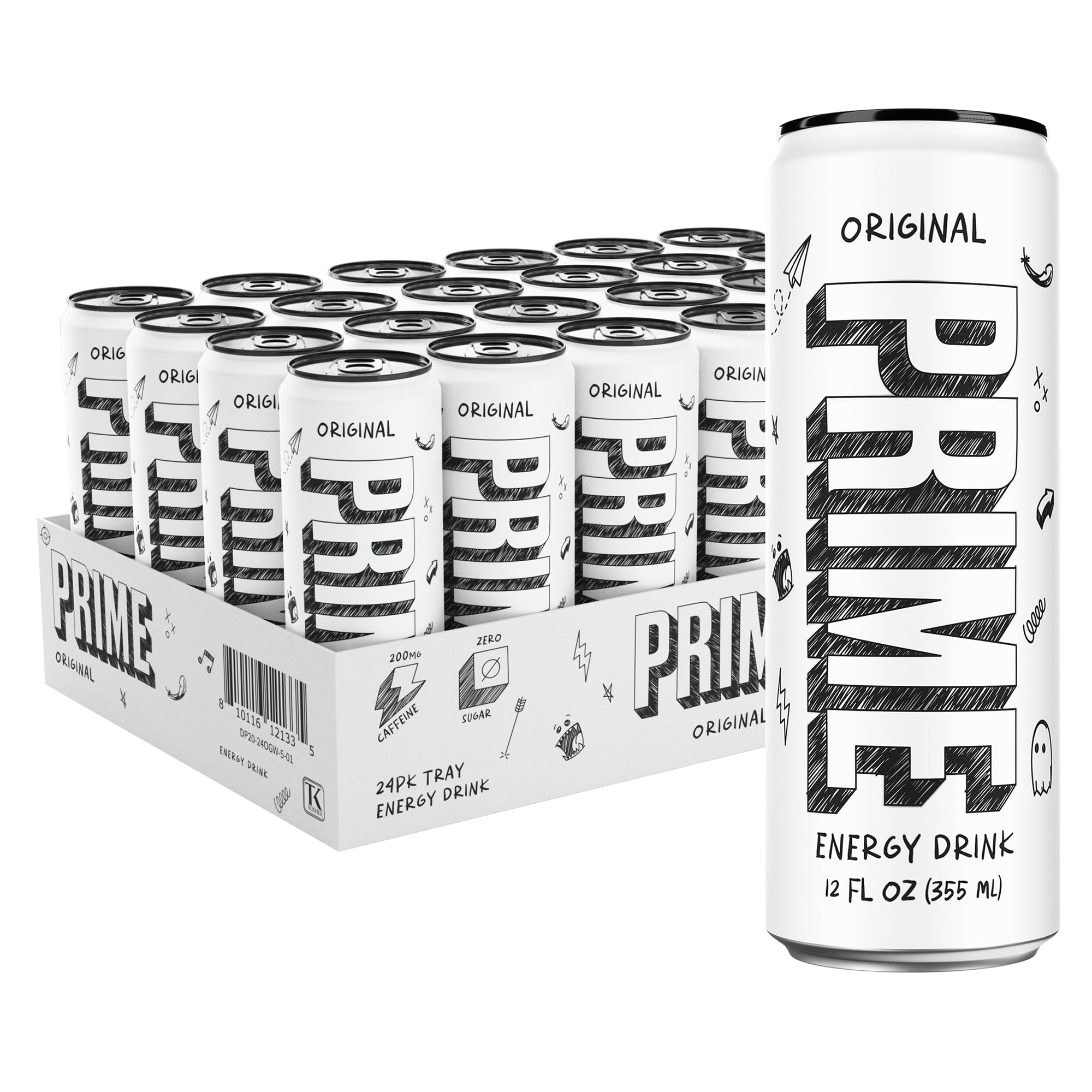 PRIME Energy ORIGINAL, Zero Sugar Energy Drink, Preworkout Energy, 200mg Caffeine with 355mg of Electrolytes and Coconut Water for Hydration| Vegan, Gluten Free, 12 Fluid Ounce |24 Pack