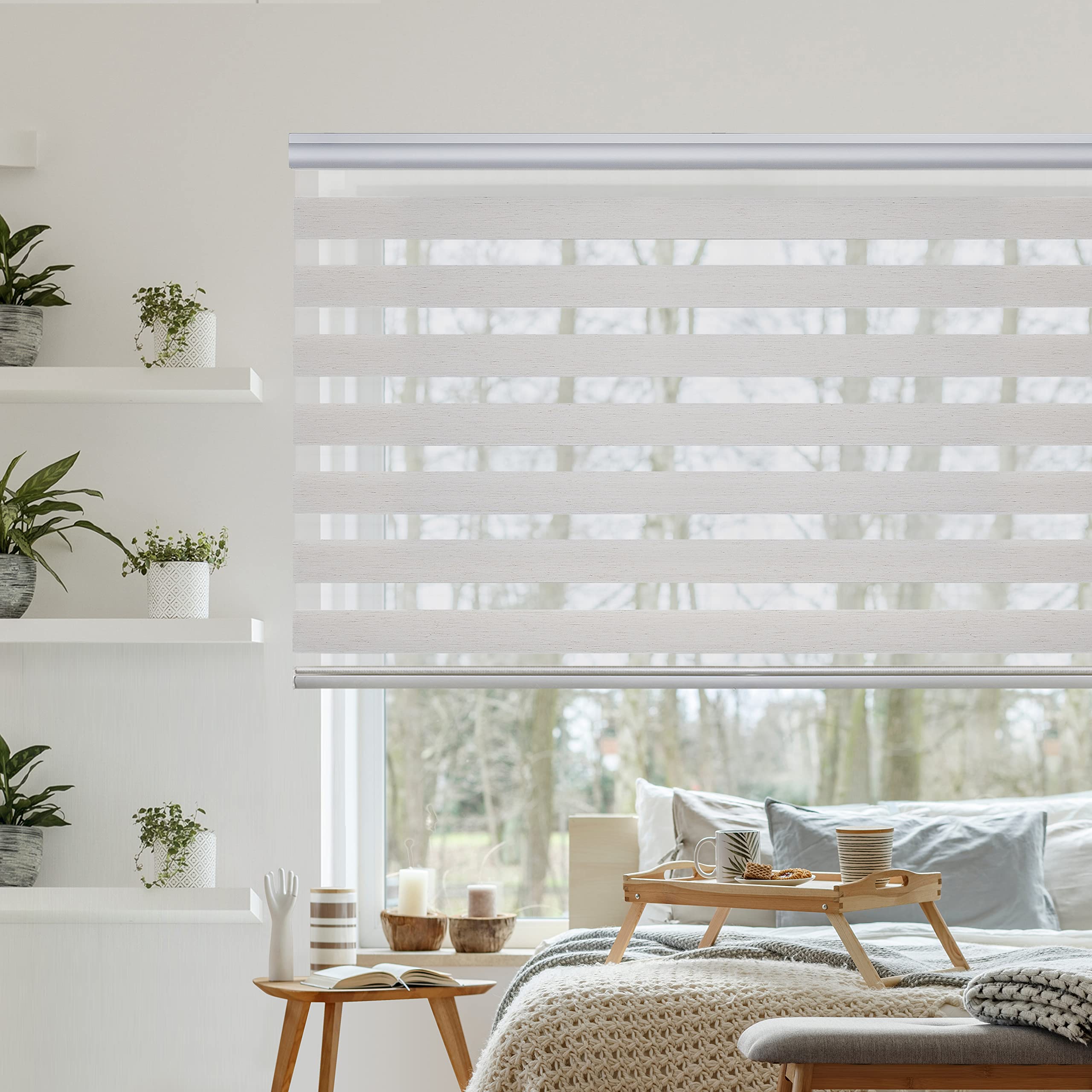 Estores Noche y Día Premium Alta Gama Fácil instalación 200x250 cm Lino | Estor con galería redonda y cadeneta en aluminio de Máxima Calidad para ventanas. El ancho de la tela mide 198 cm StoresDeco