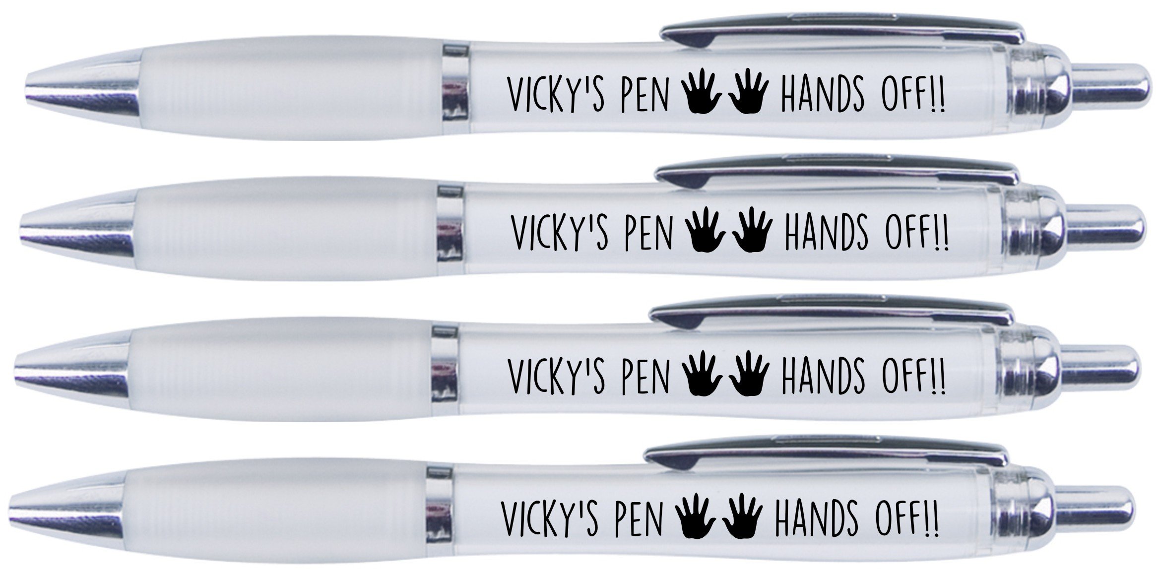 VICKY'S PEN HANDS OFF!!, 4 PRINTED PENS FOR VICKY