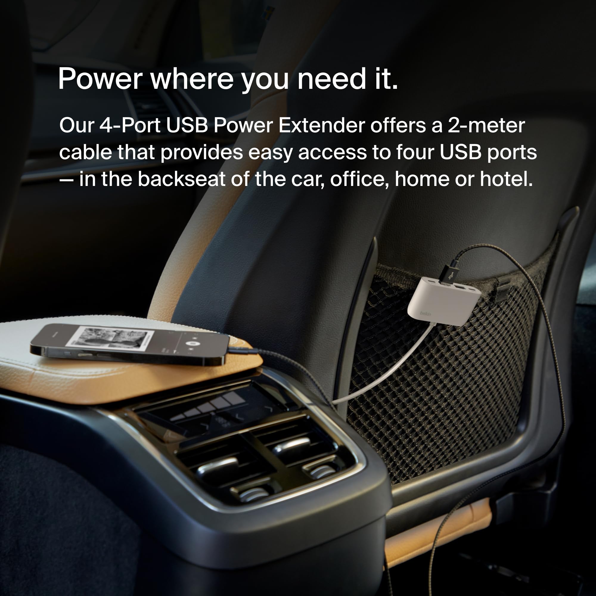 Belkin 4-portowy rozdzielacz USB z 2-metrowym kablem, 2 porty USB-C i 2 porty USB-A, adapter USB o mocy 30 W, szybkie ładowanie iPhone’a 14 i Samsunga Galaxy S23, ekologiczny design i odłączany klips