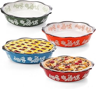 Cedilis 4 Pack Ceramic Mini Pie Pans, 6 inch Pot Pies Pan with Fluted Rims, 10oz Small Pie Dish for Baking Individual Quiche, Tarts, Fruit Pies, Microwave and Dishwasher Safe, 4 Color