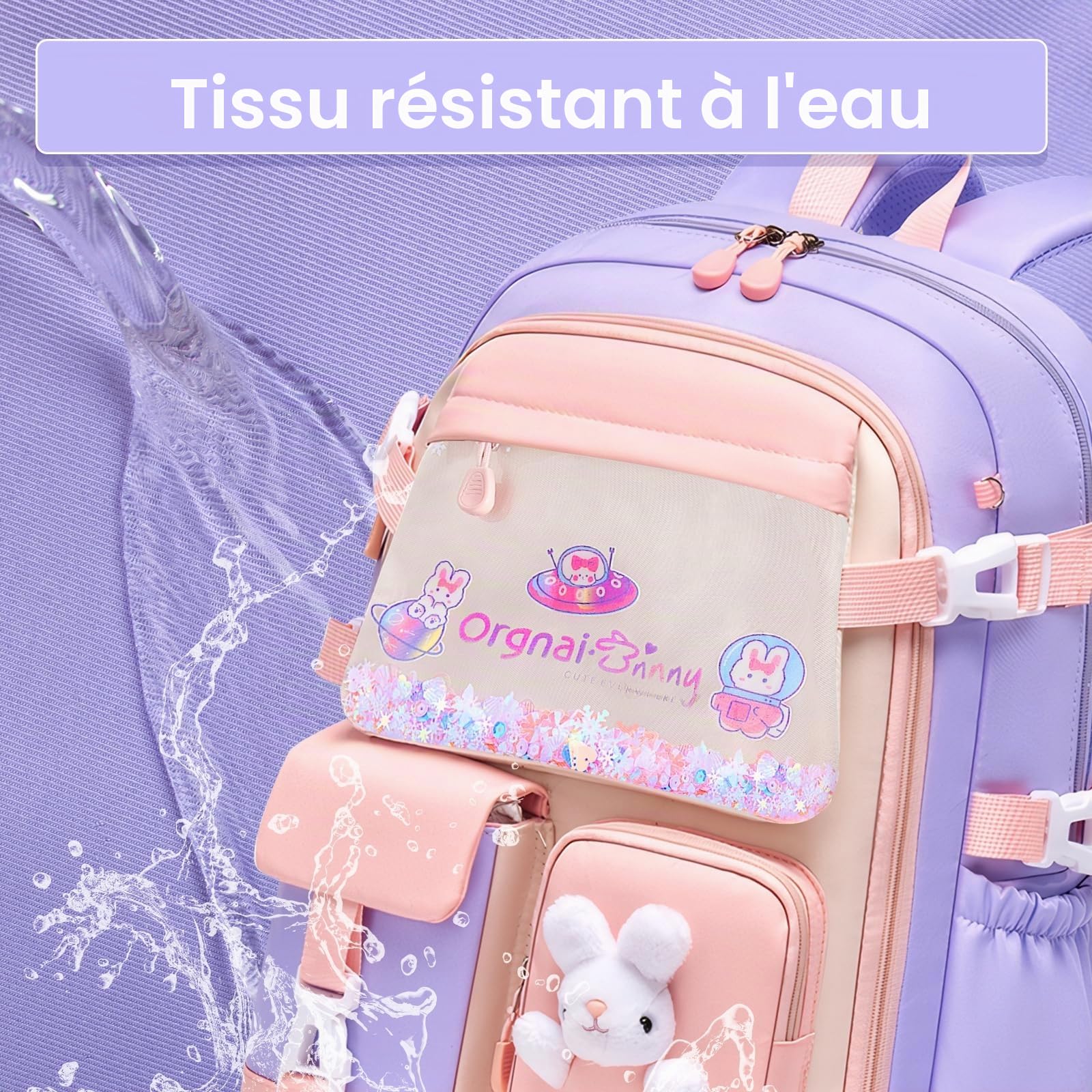 Amythe Cartable Filles Primaire CE1-CM2 Léger Sangle de Poitrine Violet