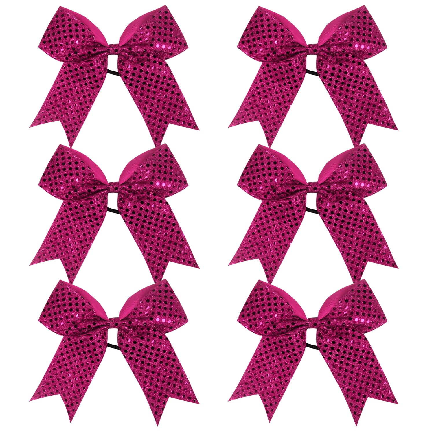 Cheer Bow Sequin 6 Inch 6 Pcs Bling Fling Cheerleader Cheerleading Jumbo Cheer Bow Hair Tie Hair Bow School (Shocink hot pink)