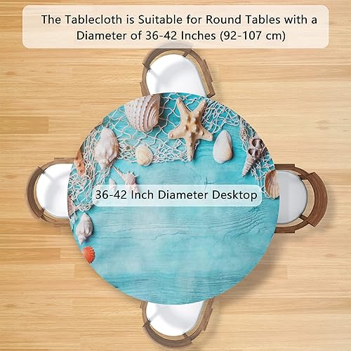 Miniatura 70 de Mantel redondo ajustado con diseño de mandala de flores, mantel circular bohemio y colorido con borde elástico, impermeable, lavable, de poliéster