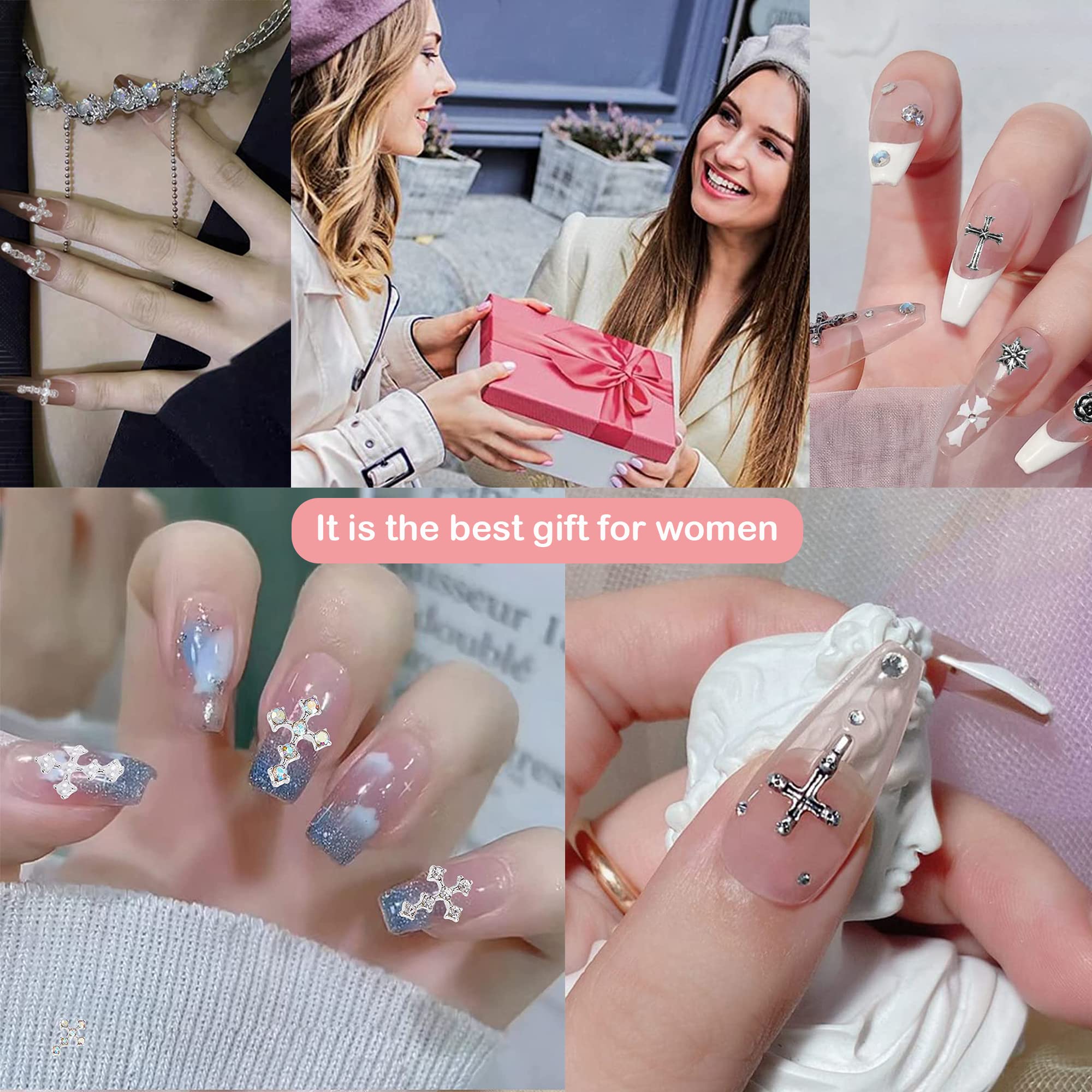 30 Stück 3D Kreuz Nagel Charms Mit Strass & Perle – DIY Nail Art Für Tolle Nägel!