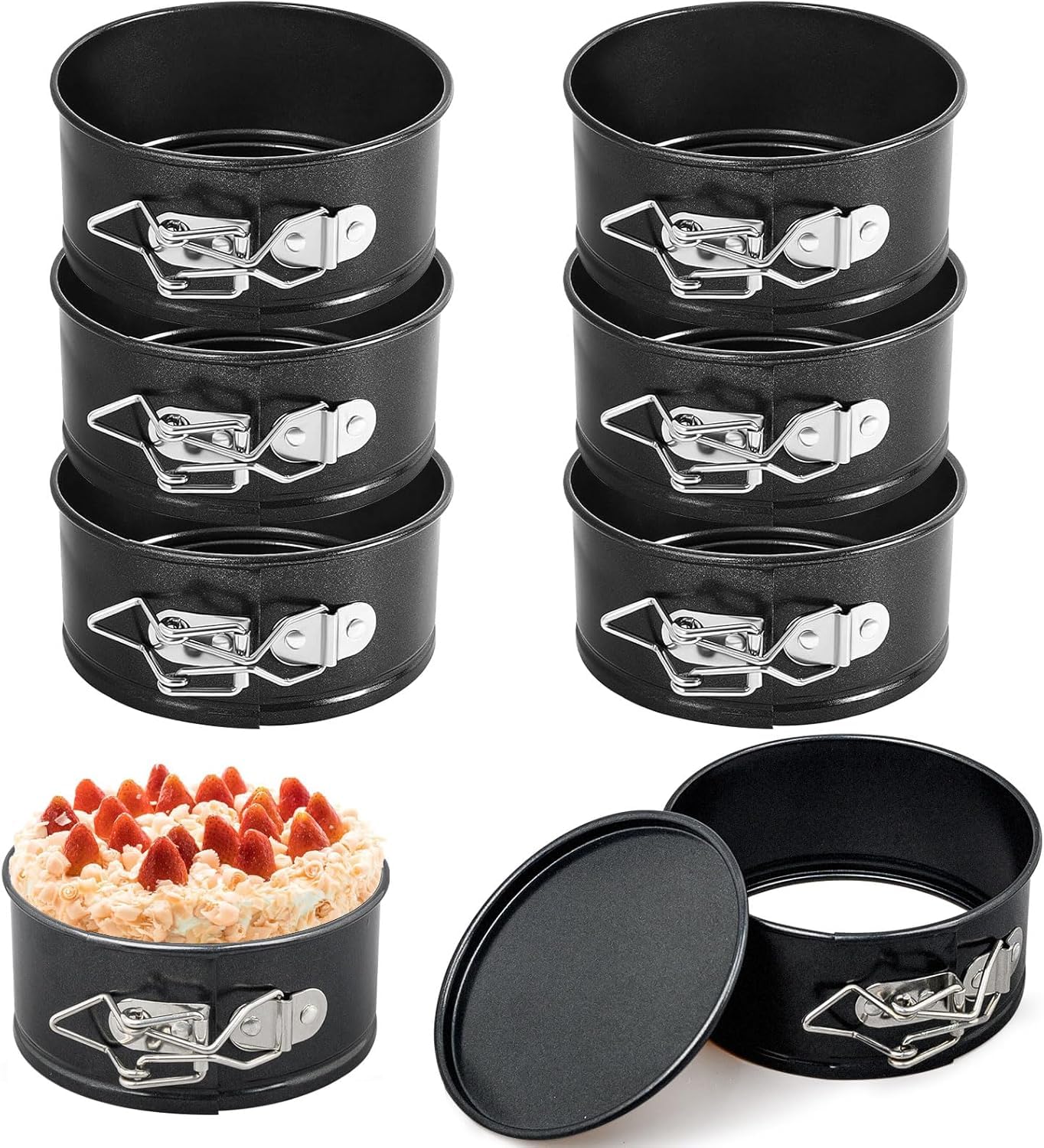 Set di 8 stampi a molla da 11 cm, mini stampi rotondi, piccoli strati antiaderenti, con fondo rimovibile, antiaderente, per mini cheesecake, pizza, quiches