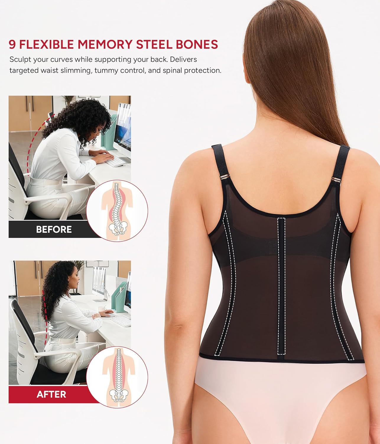 Nebility Waist Trainer for Women Corset Shapewear Tummy Control Body Shaper Top Waist Cincher Girdle with Adjustable Straps - Image 3