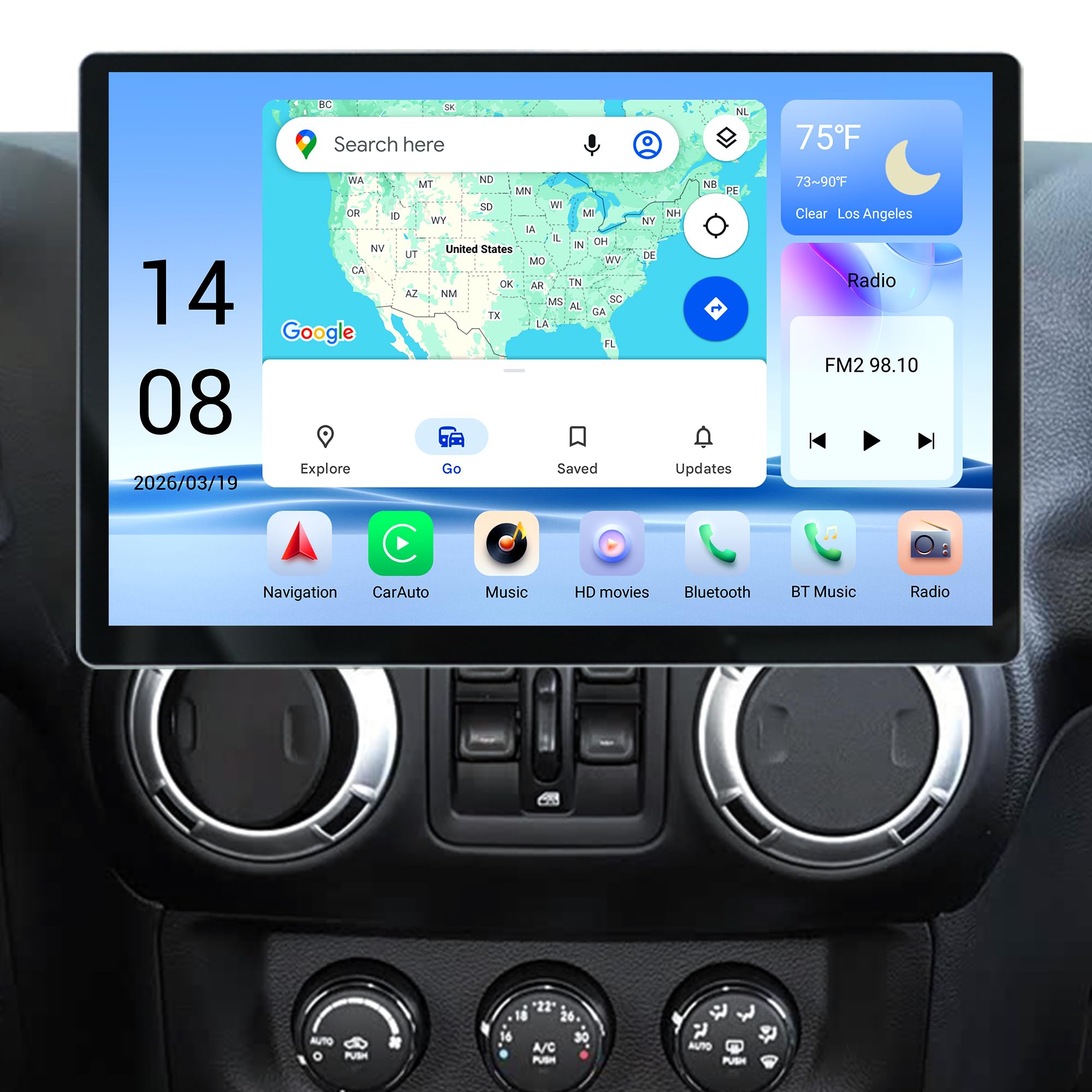 Jeep Wrangler JK dashboard with Cidava 13 Inch Car Radio installed
