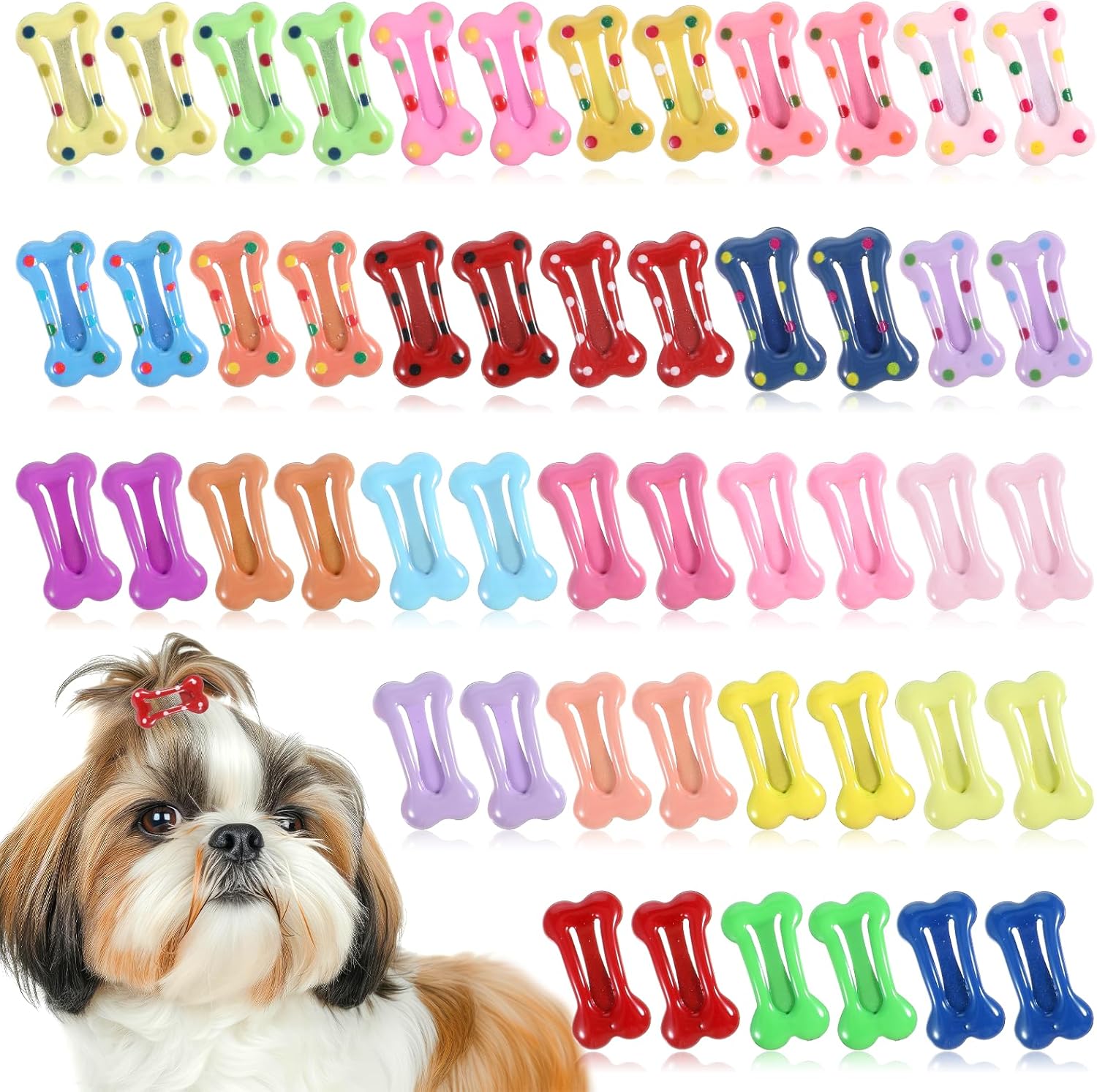 50個 骨ヘアクリップ、ガールズドッグピンカラフルペット用品小型ヘアクリップ犬のグルーミングディールアパレル ガールアクセサリー P