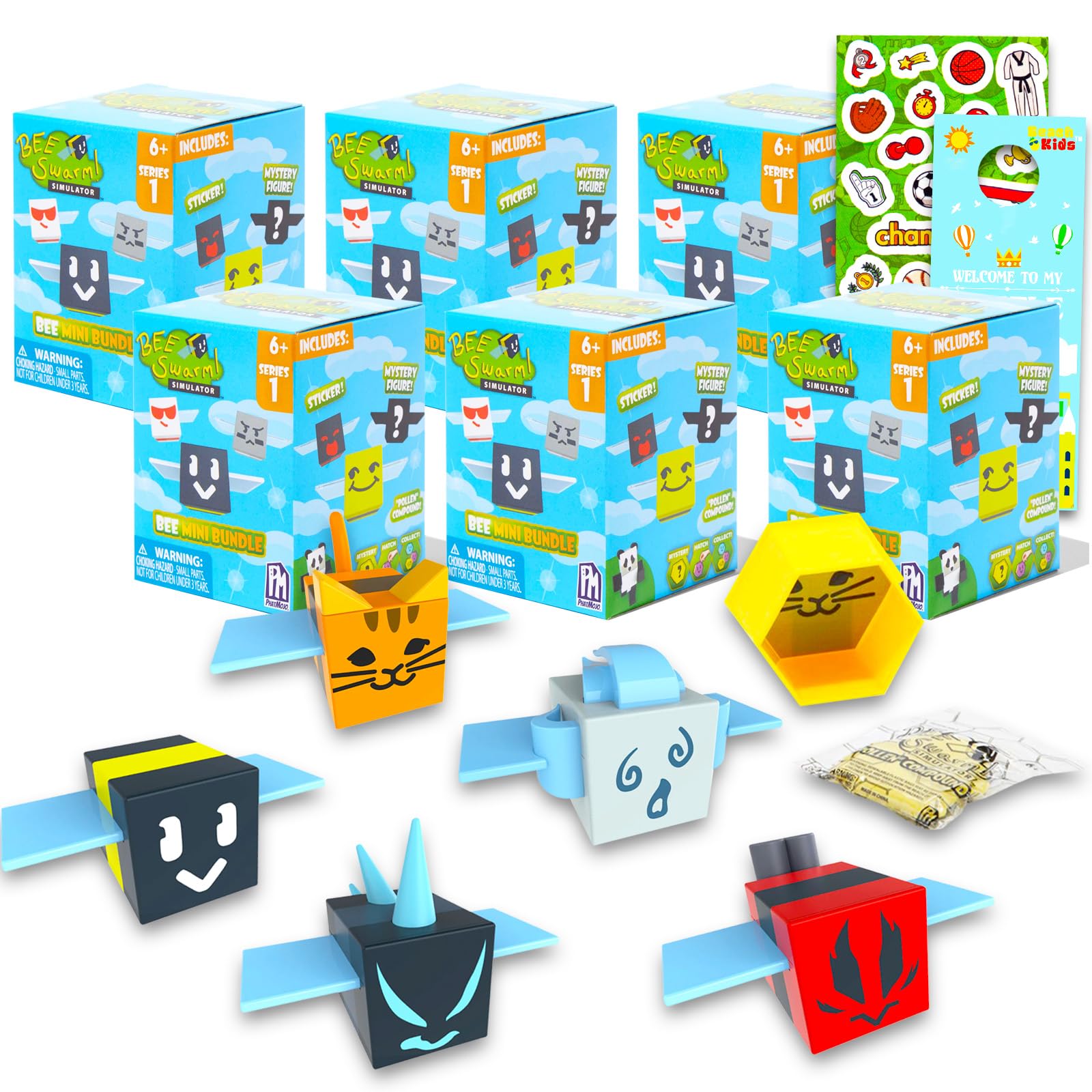 Bee Swarm Blind Bag Party Favors - 6 Pk Bundle with Roblox Mystery Mini Figures, Bookmark | Bee Swarm Simulator Mini Blind Eggs Toys Easter Basket Fillers