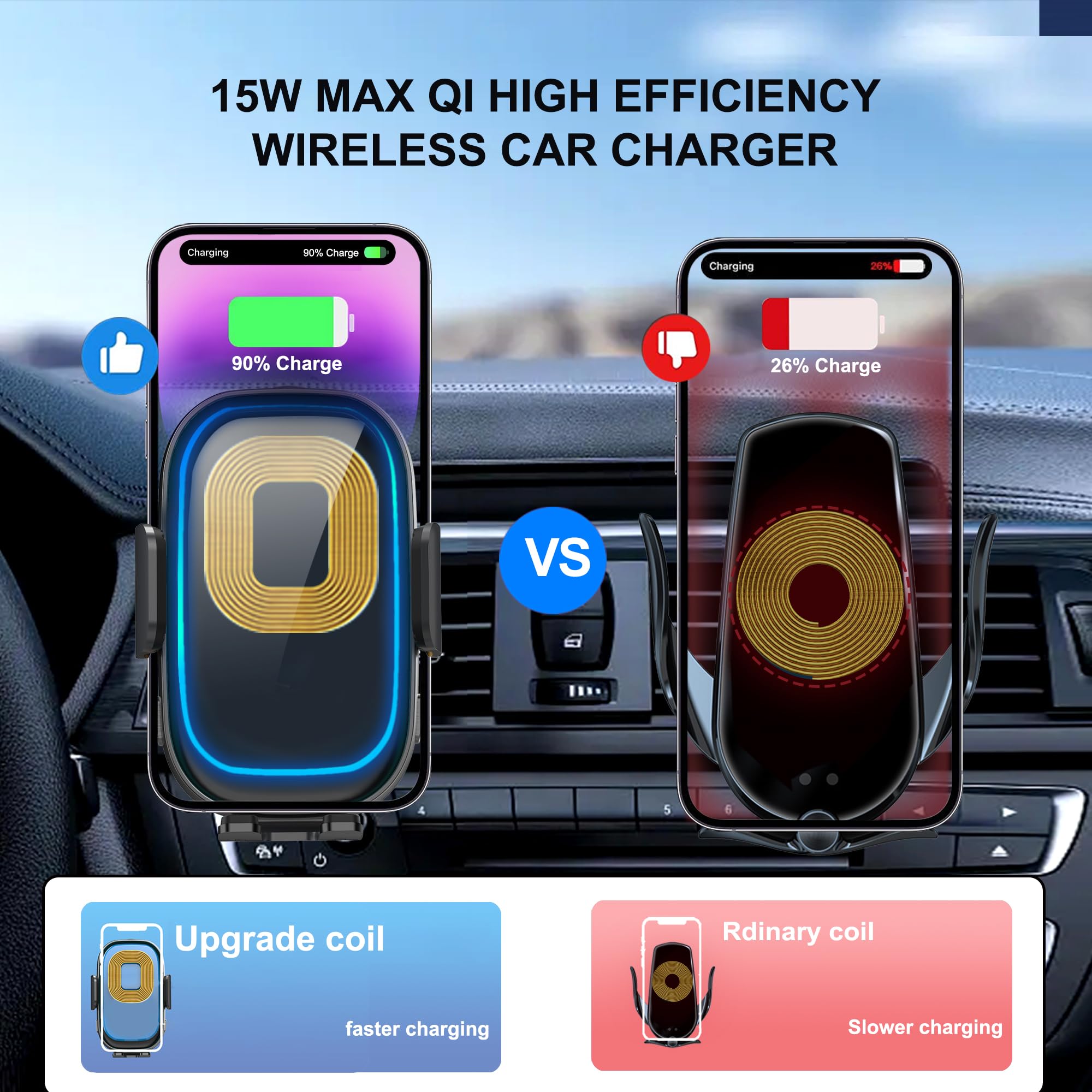 Cargador inalámbrico para coche, 3 en 1, soporte para teléfono de coche, cargador de coche, montaje para parabrisas, salpicadero, ventilación de aire, soporte de teléfono celular de carga rápida con