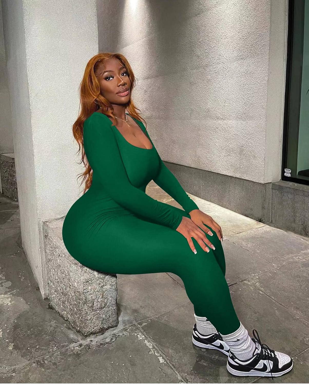 LAGSHIAN Women's Sexy Bodycon Long Sleeve Scoop Neck One Piece Jumpsuit Romper - Image 3