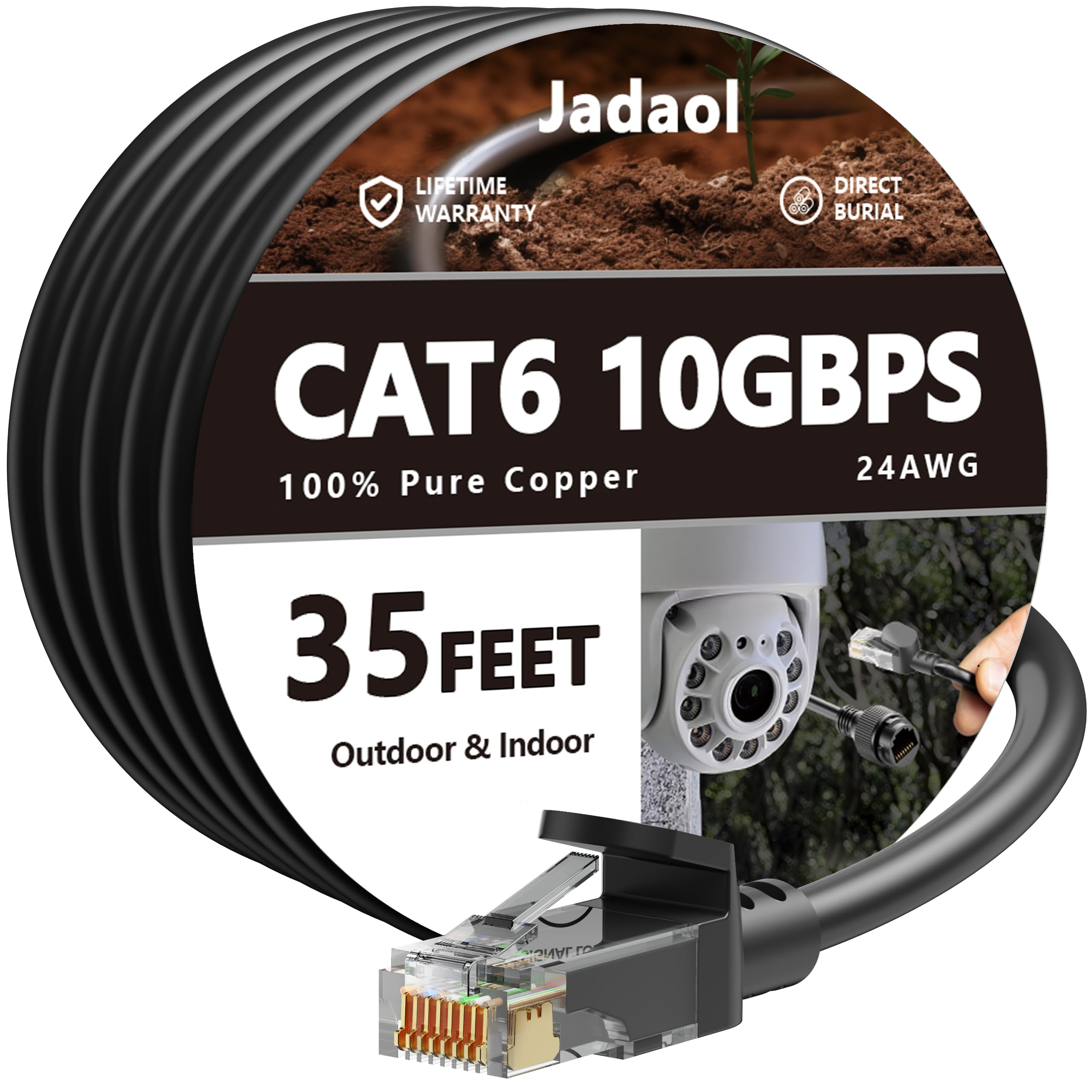 Cat 6 Outdoor Ethernet Cable 35 ft, Support Cat8 Cat7 Network, 10Gbps 24AWG Pure Copper, High Speed Cat6 Ethernet Cable, Cat 6 Cable, Cat6 Cable, Patch Cable, Network Cable, Internet Cable for Router