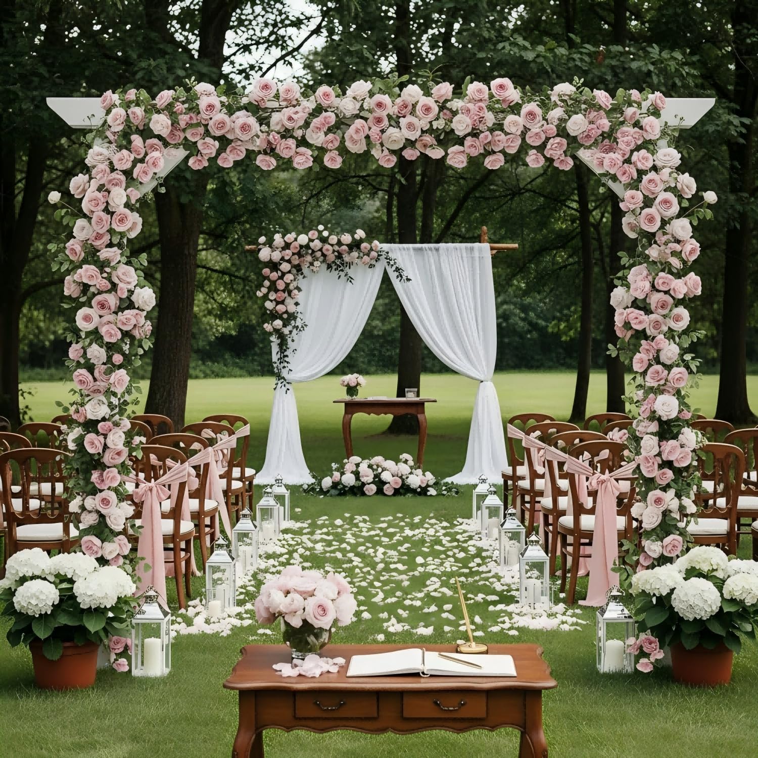 Daifunli 4 Pcs Pink Artificial Rose Vine Hanging Faux Flowers Garland for Wedding Anniversary Birthday Party Background Arch Garden Home Wall Room Decor Pink 4