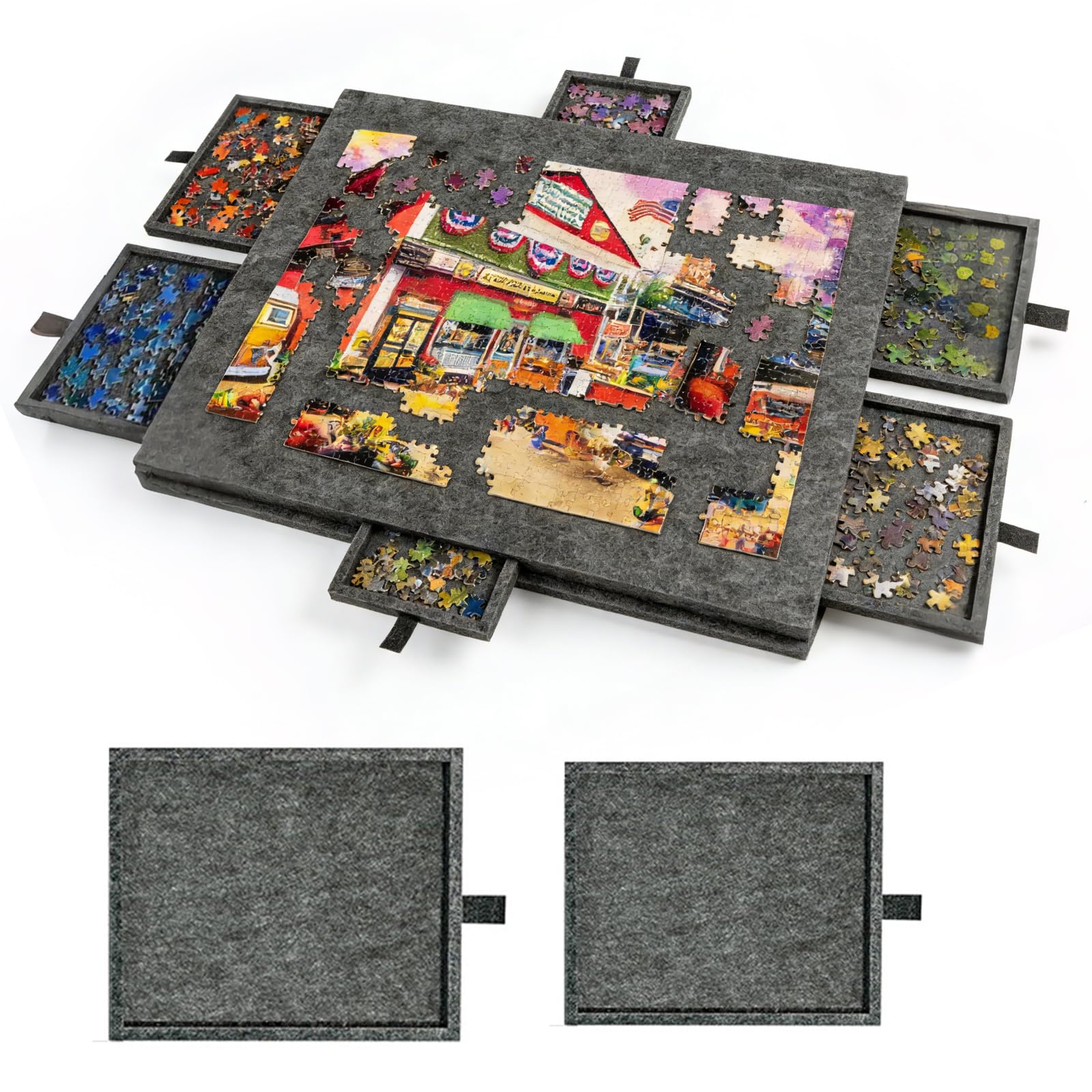Tavolo puzzle inclinabile da 1000 pezzi, con supporto e copertura 2 in 1 e 6 cassetti, tavolo puzzle portatile per adulti, con ripiano in feltro (nero, 77 x 53,6 x 4,2 cm)