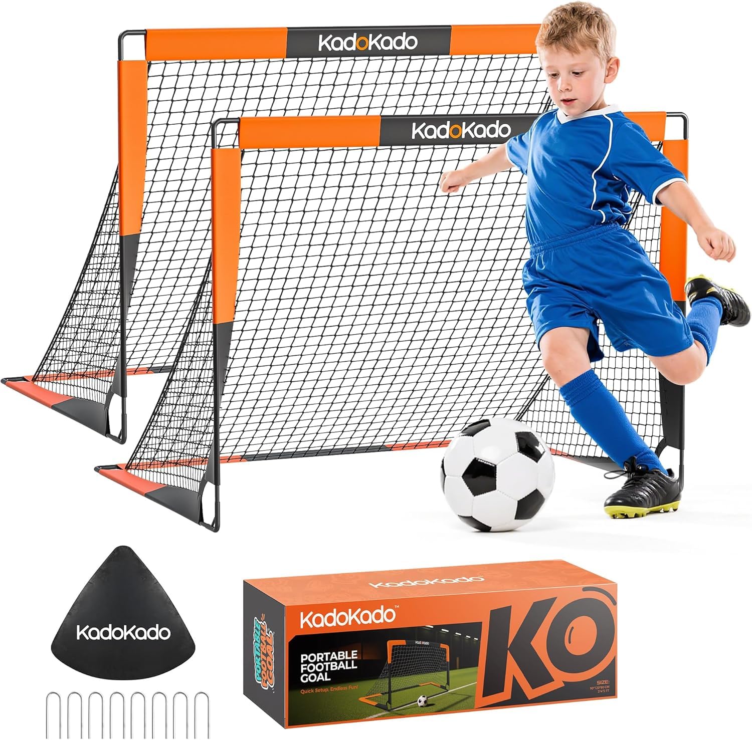 KadoKado Kids Football Goal 4x3ft, Pop-Up Foldable & Portable Soccer Goal for Garden, Park & Beach, with Carry Bag & Ground Stakes, Gift for Ages 4-10 โ 2pack G200D โ image 1