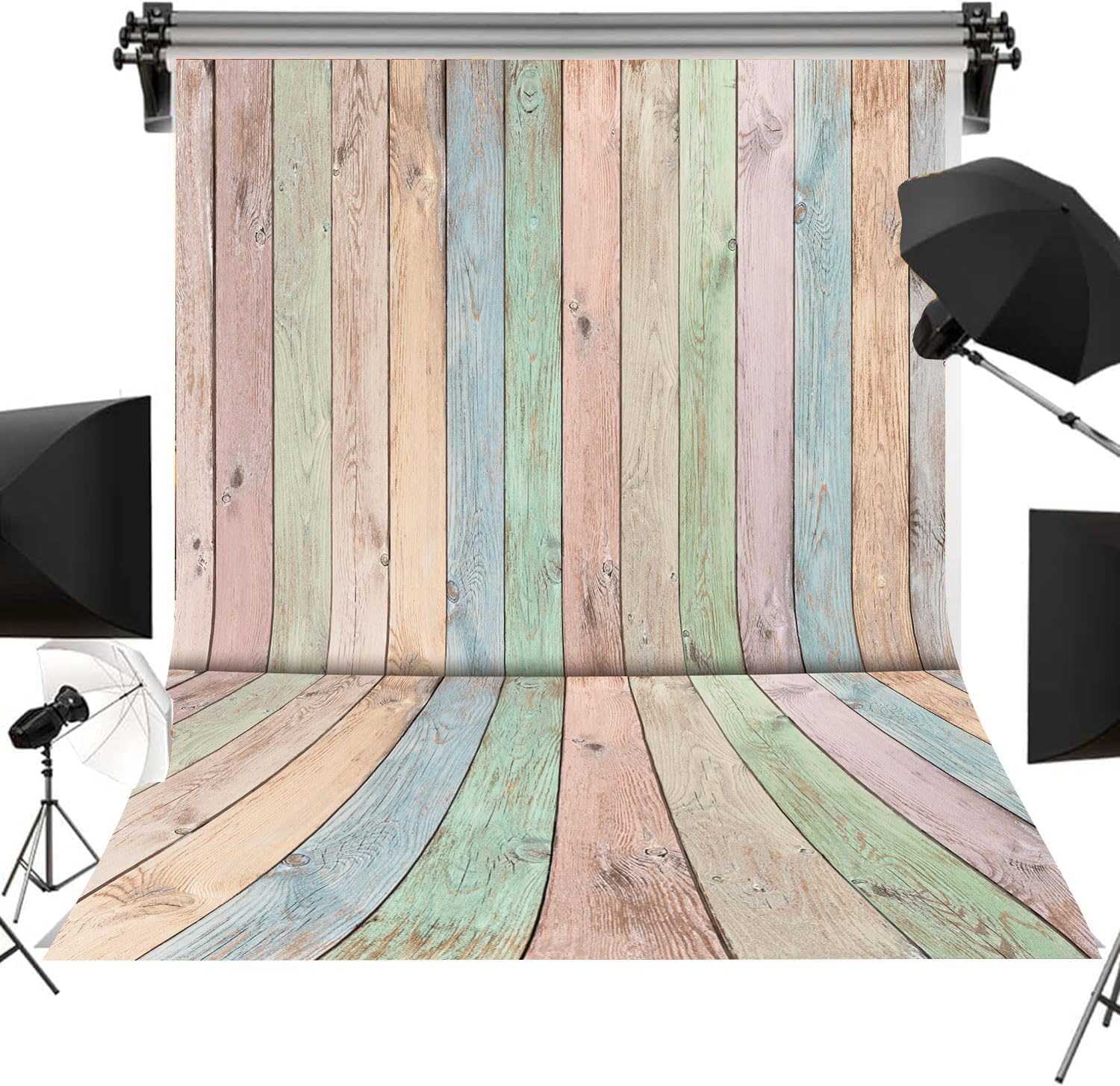 Colorful Wood Backdrop 8x10FT Easter Pastel Rustic Wooden Photography Background Easter Baby Shower Birthday Party Decorations Portrait Photoshoot Studio Props