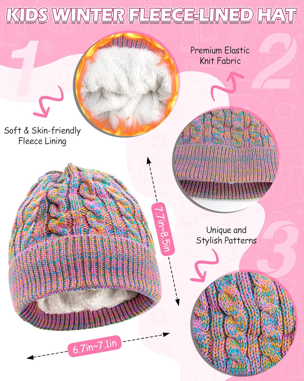 Kids Girls Winter Hat Gloves Set-Toddler Girls Boys Fleece Lined Beanie Hat and Gloves with Kint Neck Long Scarf - Image 2