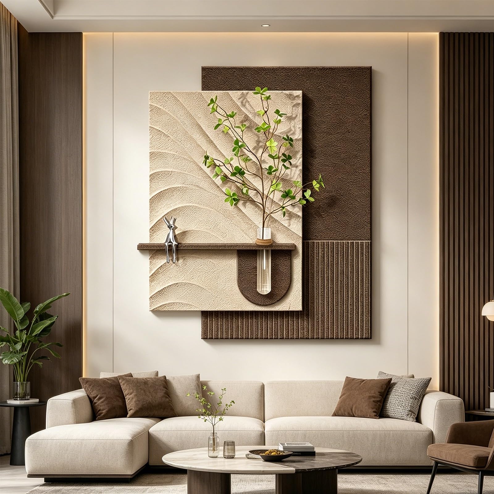 PGZMDTWI 3D Sandstone Handcrafted Wall Art,Warm LED Abstract Glass Vase Sculpture Italian Minimalist Vertical Home Wall Décor(A,65 * 80CM .6 * 31.5IN)