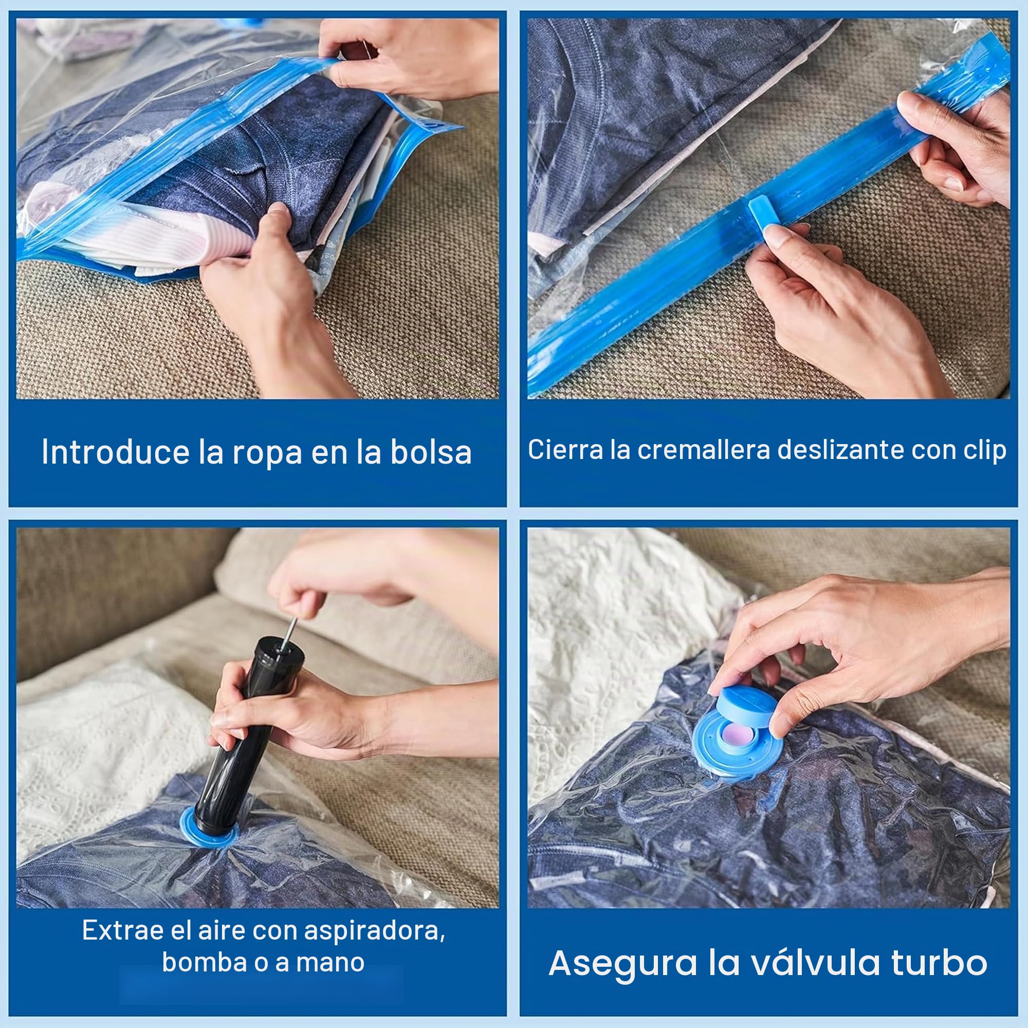 Paquete de 20 bolsas de almacenamiento al vacío variadas para edredones, mantas y ropa, bolsas de compresión selladas al vacío con bomba de mano, bolsas de almacenamiento ahorradoras de espacio para