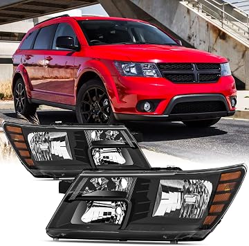 Headlight Assembly Compatible with 2009-2020 Dodge Journey Black Headlamps