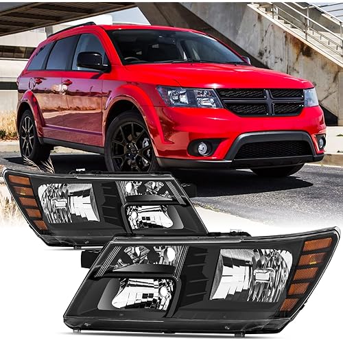 Headlight Assembly Compatible with 2009-2020 Dodge Journey Black Headlamps Replacement Pair Set Drive and Passenger Side