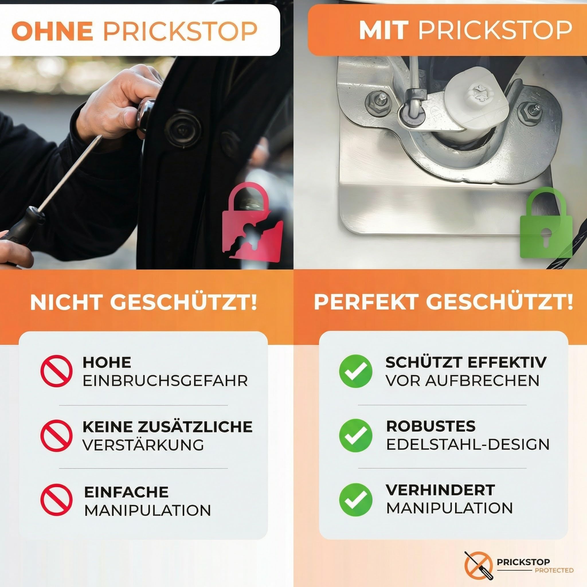 Serratura per portiera posteriore e protezione antifurto Prick Stop per Fiat Ducato, Peugeot Boxer, Citroen Jumper H1, H2, H3, accessori per camper (con piolo pieghevole) (Prickstop portiera