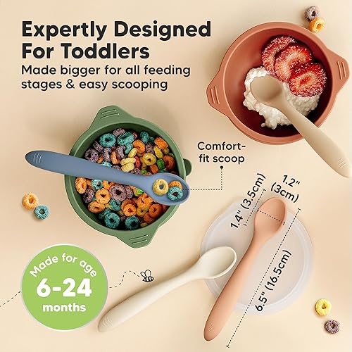 Miniatura 2 de KeaBabies Cucharas de silicona para bebés, alimentación autónoma de 6 a 12 meses, paquete de 3 utensilios de destete para bebés, cuchara de