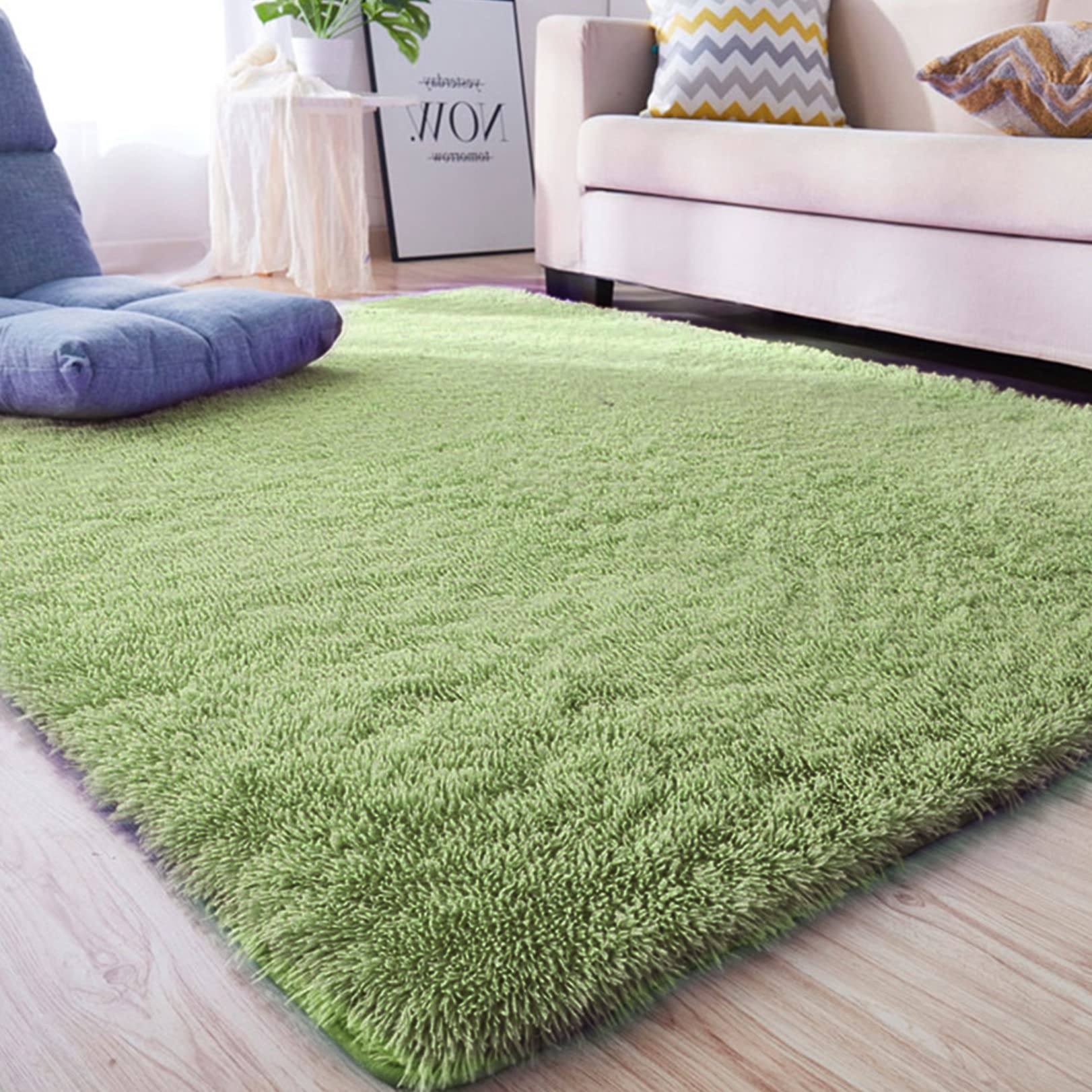 Tapis de salon shaggy vert armée 160x240 cm lavable en machine pour chambre d'enfant