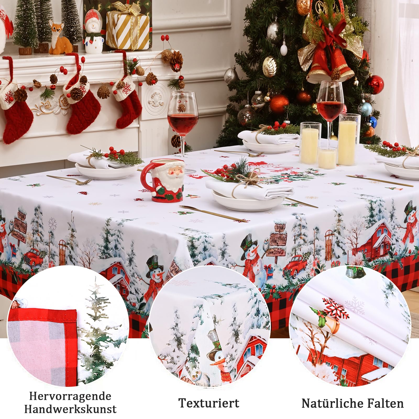 Weihnachts-Tischdecke Kariert Rot/schwarz – 152x213 Cm, Wasserabweisend, Abwaschbar