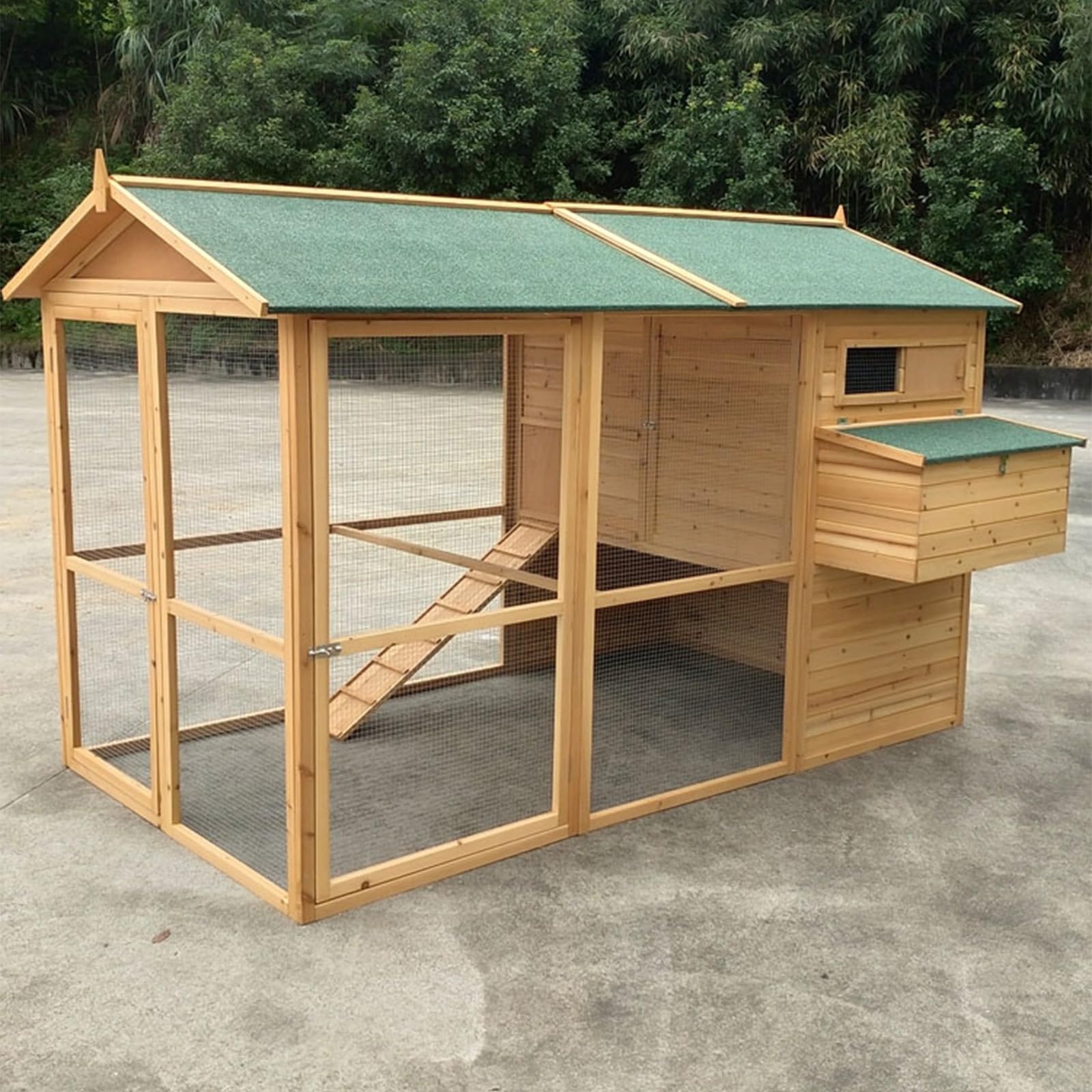Kaninchenstall Holz Kaninchenstall mit Rampe Outdoor Hasenkäfig Wasserdicht Asphaltdach Geflügelkäfig für Kaninchen, Meerschweinchen und Hühner