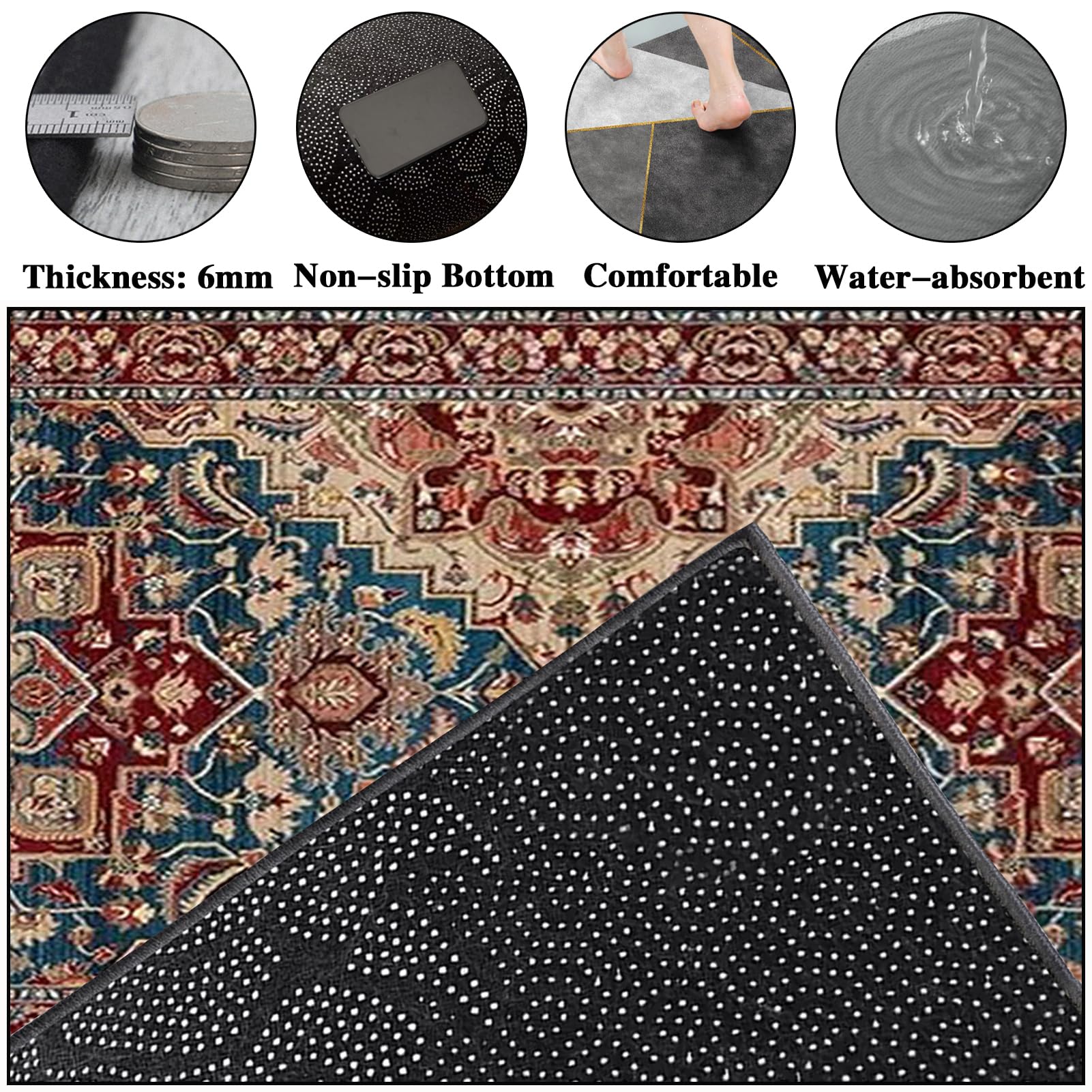 Teppich Läufer für Küche, Flur & Wohnraum 70 x 200 cm Rutschfest Waschbar Küchenteppich Flurteppich Läufer Lang Fußmatte Flur Runner Teppiche kurzflor Korridor Teppich Teppichläufer für Entryway