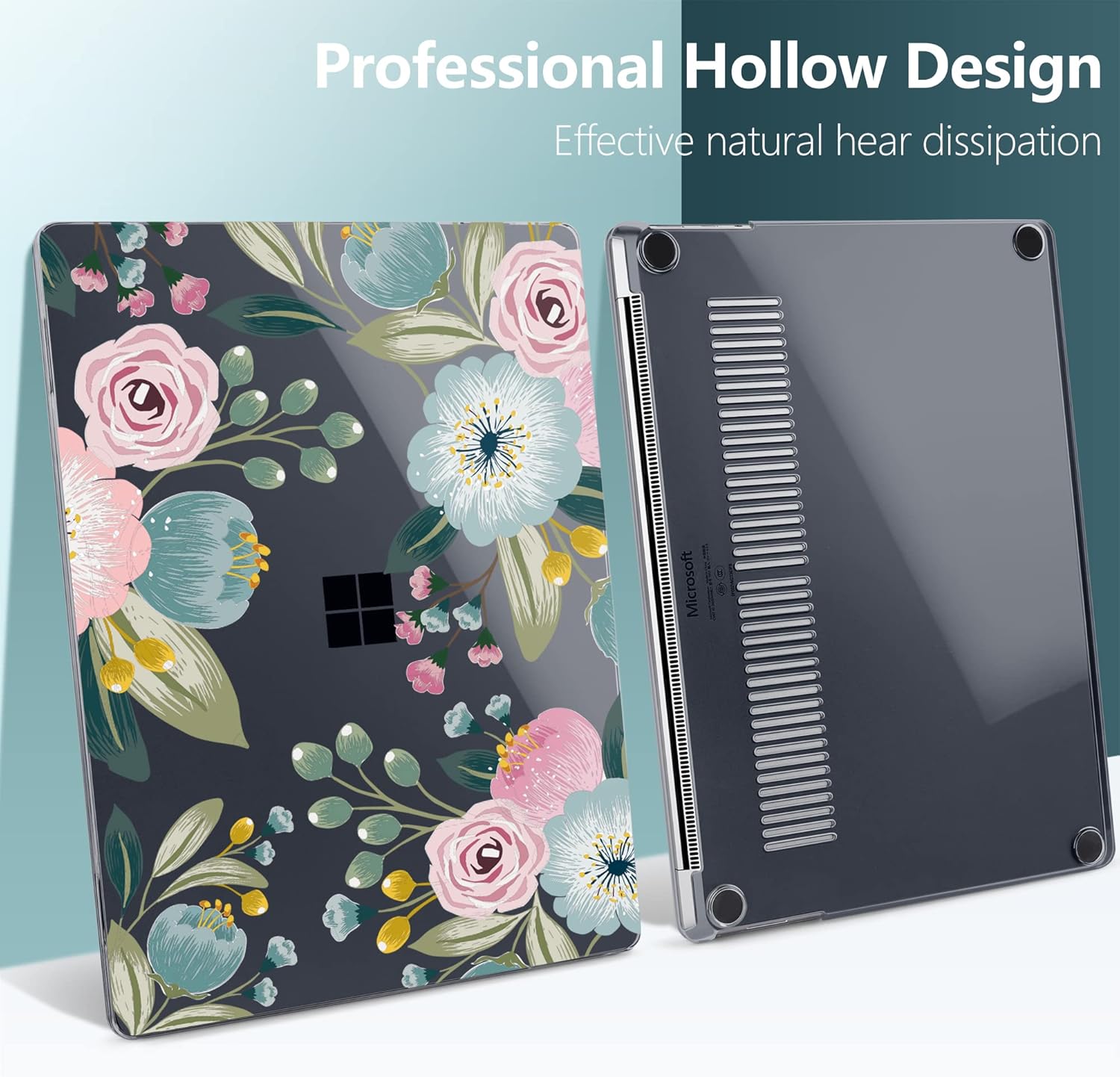 TWOLSKOO Case for 12.4" Microsoft Surface Laptop Go 2/1 Released with Model 1943/2013, Protective Plastic Hard Shell & Keyboard Cover & Screen Protector & Dust Plugs, Floral L114