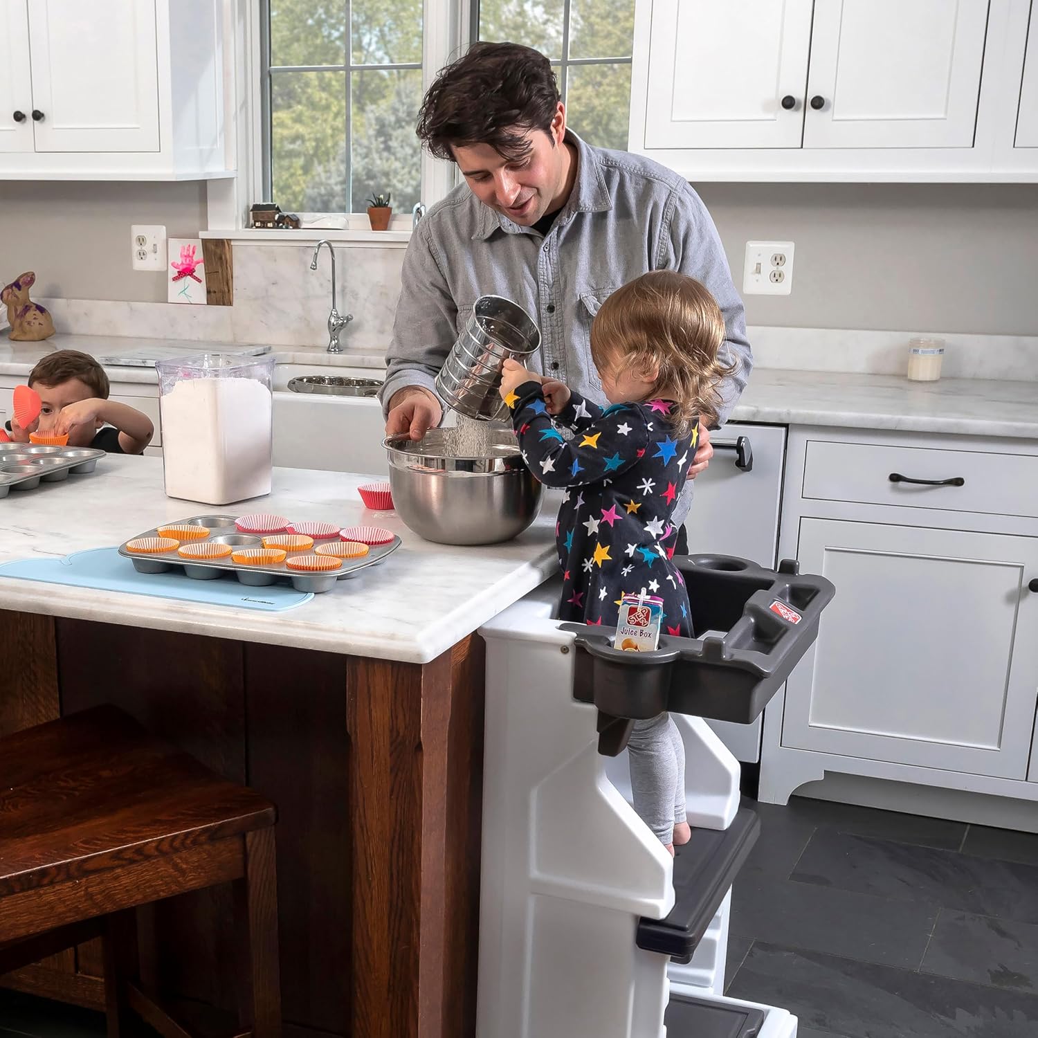 Step2 Mobile Helper, Toddler Step Stool & Tower Stand, Adjustable Height & Built-in Storage, Non-Slip Feet, Includes Safety Bar, Easy Wipe Down, for Kids 1.5+ Years Old
