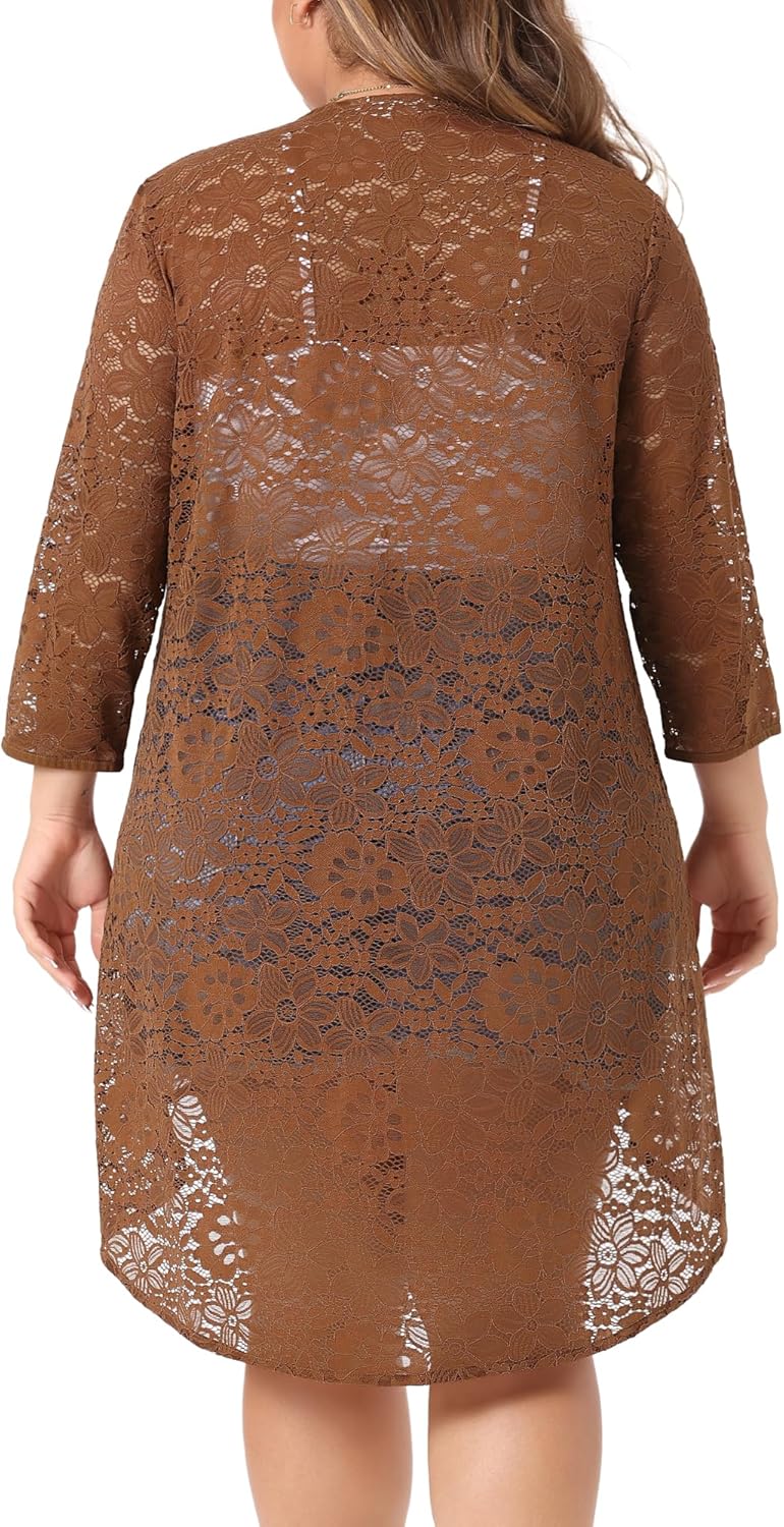 Agnes Orinda Plus Size Cardigans for Women Lightweight 3/4 Sleeve Open Front Crochet 2025 Lace Cover Up - Image 4