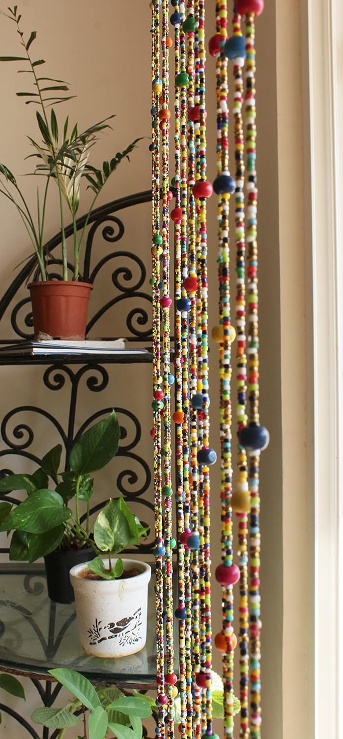 Mango Gifts Bohemian Hippie Beaded Curtain for Doorways Multicolour Glass Beads Stands 76" inch Length Set of 10 Strings - Add a Touch of Boho Charm to Your Home Decor