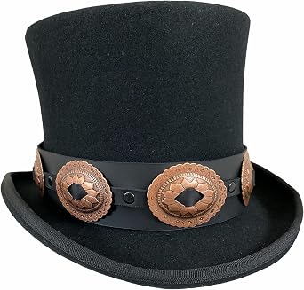 Copper Concho Hat Band for Cowboy Hats, Steampunk Tophats, Costume Rock Hat Slash Hat,Black,3