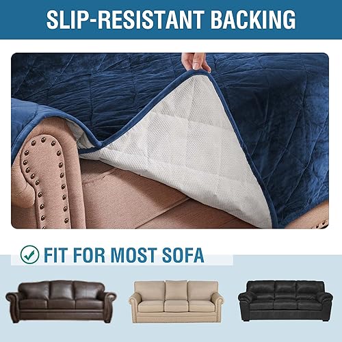 Miniatura 5 de H.VERSAILTEX - Funda de sofá acolchada de terciopelo grueso para cojines para sofá de 23, funda protectora de perros, antideslizante, dos correas